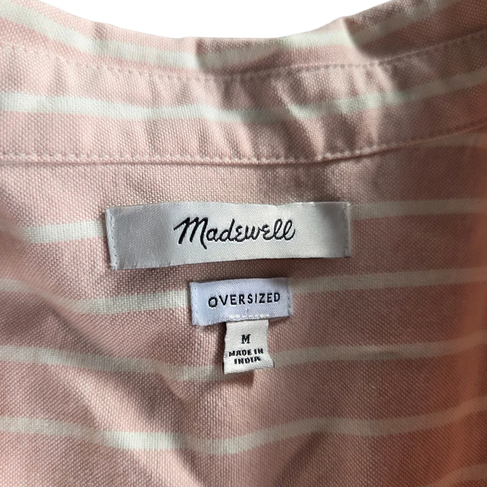 Madewell Signature Oxford Pink Striped Cropped Button-Up Shirt Medium - Picture 6 of 8
